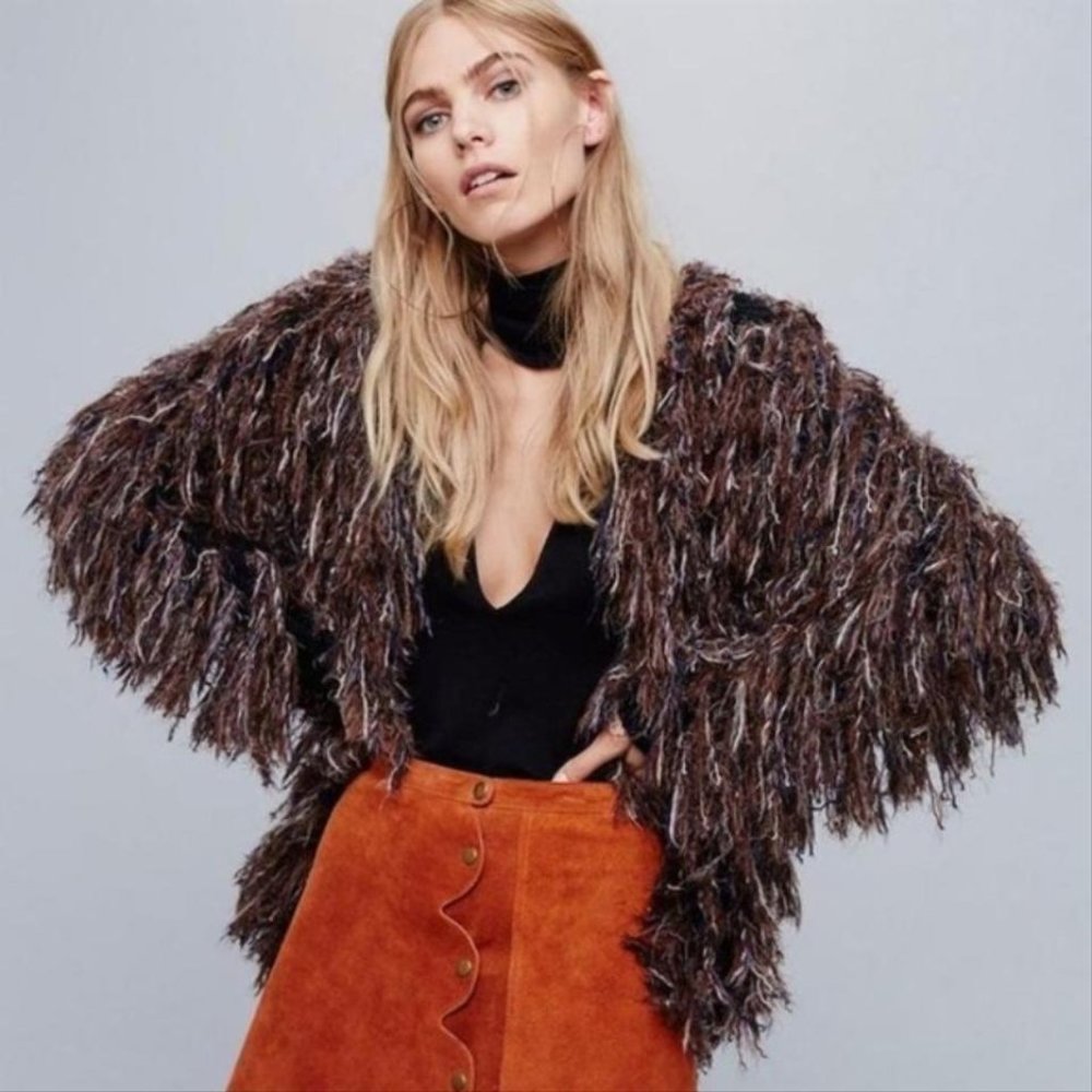 Free People Faithful Shaggy Brown Jacket Coat